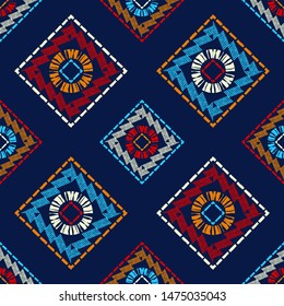Ethnic boho seamless pattern. Lace. Embroidery on fabric. Patchwork texture. Weaving. Traditional ornament. Tribal pattern. Folk motif. Can be used for wallpaper, textile, wrapping, web.