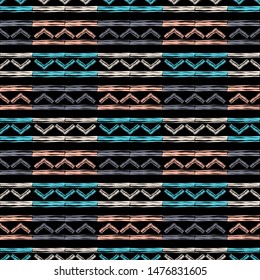 Ethnic boho seamless pattern. Lace. Embroidery on fabric. Patchwork texture. Weaving. Traditional ornament. Tribal pattern. Folk motif. Can be used for wallpaper, textile, wrapping, web.