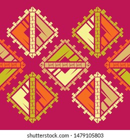 Ethnic boho seamless pattern. Lace. Embroidery on fabric. Patchwork texture. Weaving. Traditional ornament. Tribal pattern. Folk motif. Can be used for wallpaper, textile, wrapping, web.