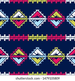 Ethnic boho seamless pattern. Lace. Embroidery on fabric. Patchwork texture. Weaving. Traditional ornament. Tribal pattern. Folk motif. Can be used for wallpaper, textile, wrapping, web.