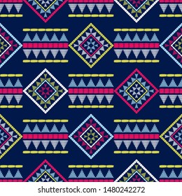 Ethnic boho seamless pattern. Lace. Embroidery on fabric. Patchwork texture. Weaving. Traditional ornament. Tribal pattern. Folk motif. Can be used for wallpaper, textile, wrapping, web.