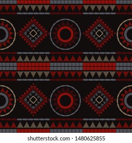 Ethnic boho seamless pattern. Lace. Embroidery on fabric. Patchwork texture. Weaving. Traditional ornament. Tribal pattern. Folk motif. Can be used for wallpaper, textile, wrapping, web.