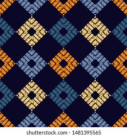 Ethnic boho seamless pattern. Lace. Embroidery on fabric. Patchwork texture. Weaving. Traditional ornament. Tribal pattern. Folk motif. Can be used for wallpaper, textile, wrapping, web.