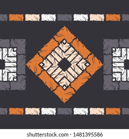 Ethnic boho seamless pattern. Lace. Embroidery on fabric. Patchwork texture. Weaving. Traditional ornament. Tribal pattern. Folk motif. Can be used for wallpaper, textile, wrapping, web.