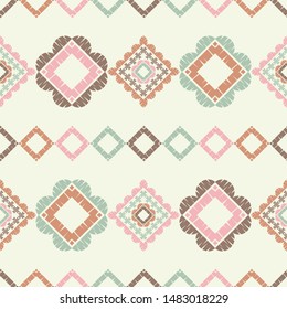 Ethnic boho seamless pattern. Lace. Embroidery on fabric. Patchwork texture. Weaving. Traditional ornament. Tribal pattern. Folk motif. Can be used for wallpaper, textile, wrapping, web.