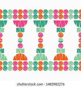 Ethnic boho seamless pattern. Lace. Embroidery on fabric. Patchwork texture. Weaving. Traditional ornament. Tribal pattern. Folk motif. Can be used for wallpaper, textile, wrapping, web.