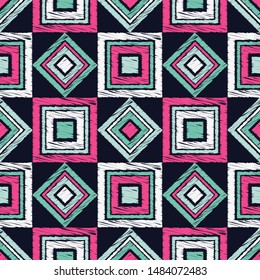 Ethnic boho seamless pattern. Lace. Embroidery on fabric. Patchwork texture. Weaving. Traditional ornament. Tribal pattern. Folk motif. Can be used for wallpaper, textile, wrapping, web.
