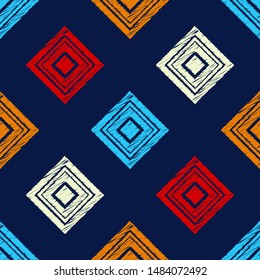 Ethnic boho seamless pattern. Lace. Embroidery on fabric. Patchwork texture. Weaving. Traditional ornament. Tribal pattern. Folk motif. Can be used for wallpaper, textile, wrapping, web.