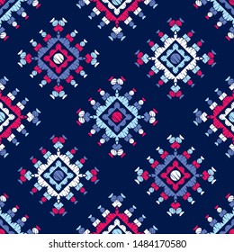 Ethnic boho seamless pattern. Lace. Embroidery on fabric. Patchwork texture. Weaving. Traditional ornament. Tribal pattern. Folk motif. Can be used for wallpaper, textile, wrapping, web.