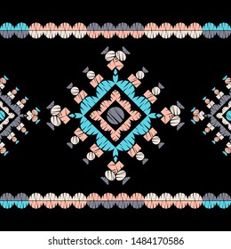 Ethnic boho seamless pattern. Lace. Embroidery on fabric. Patchwork texture. Weaving. Traditional ornament. Tribal pattern. Folk motif. Can be used for wallpaper, textile, wrapping, web.