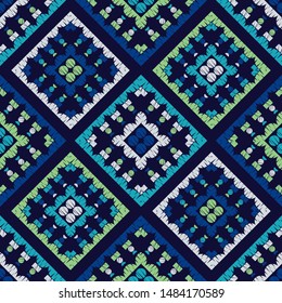 Ethnic boho seamless pattern. Lace. Embroidery on fabric. Patchwork texture. Weaving. Traditional ornament. Tribal pattern. Folk motif. Can be used for wallpaper, textile, wrapping, web.