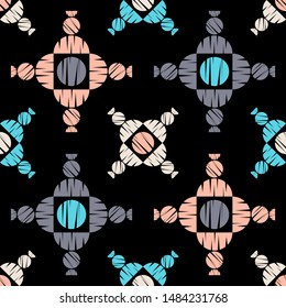 Ethnic boho seamless pattern. Lace. Embroidery on fabric. Patchwork texture. Weaving. Traditional ornament. Tribal pattern. Folk motif. Can be used for wallpaper, textile, wrapping, web.