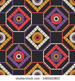 Ethnic boho seamless pattern. Lace. Embroidery on fabric. Patchwork texture. Weaving. Traditional ornament. Tribal pattern. Folk motif. Can be used for wallpaper, textile, wrapping, web.