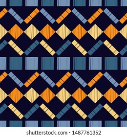 Ethnic boho seamless pattern. Lace. Embroidery on fabric. Patchwork texture. Weaving. Traditional ornament. Tribal pattern. Folk motif. Can be used for wallpaper, textile, wrapping, web.