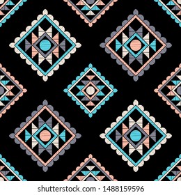 Ethnic boho seamless pattern. Lace. Embroidery on fabric. Patchwork texture. Weaving. Traditional ornament. Tribal pattern. Folk motif. Can be used for wallpaper, textile, wrapping, web.