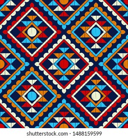 Ethnic boho seamless pattern. Lace. Embroidery on fabric. Patchwork texture. Weaving. Traditional ornament. Tribal pattern. Folk motif. Can be used for wallpaper, textile, wrapping, web.