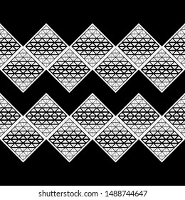 Ethnic boho seamless pattern. Lace. Embroidery on fabric. Patchwork texture. Weaving. Traditional ornament. Tribal pattern. Folk motif. Can be used for wallpaper, textile, wrapping, web.