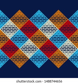 Ethnic boho seamless pattern. Lace. Embroidery on fabric. Patchwork texture. Weaving. Traditional ornament. Tribal pattern. Folk motif. Can be used for wallpaper, textile, wrapping, web.