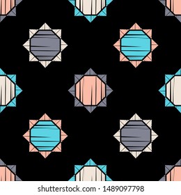 Ethnic boho seamless pattern. Lace. Embroidery on fabric. Patchwork texture. Weaving. Traditional ornament. Tribal pattern. Folk motif. Can be used for wallpaper, textile, wrapping, web.