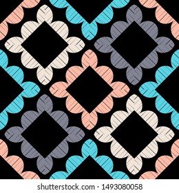Ethnic boho seamless pattern. Lace. Embroidery on fabric. Patchwork texture. Weaving. Traditional ornament. Tribal pattern. Folk motif. Can be used for wallpaper, textile, wrapping, web.