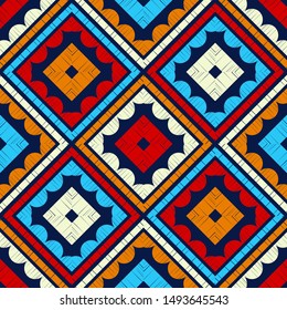 Ethnic boho seamless pattern. Lace. Embroidery on fabric. Patchwork texture. Weaving. Traditional ornament. Tribal pattern. Folk motif. Can be used for wallpaper, textile, wrapping, web.