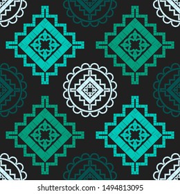 Ethnic boho seamless pattern. Lace. Embroidery on fabric. Patchwork texture. Weaving. Traditional ornament. Tribal pattern. Folk motif. Can be used for wallpaper, textile, wrapping, web.