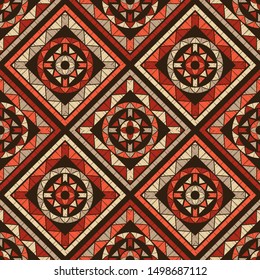 Ethnic boho seamless pattern. Lace. Embroidery on fabric. Patchwork texture. Weaving. Traditional ornament. Tribal pattern. Folk motif. Can be used for wallpaper, textile, wrapping, web.