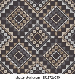 Ethnic boho seamless pattern. Lace. Embroidery on fabric. Patchwork texture. Weaving. Traditional ornament. Tribal pattern. Folk motif. Can be used for wallpaper, textile, wrapping, web.