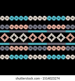 Ethnic boho seamless pattern. Lace. Embroidery on fabric. Patchwork texture. Weaving. Traditional ornament. Tribal pattern. Folk motif. Can be used for wallpaper, textile, wrapping, web.