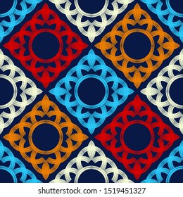 Ethnic boho seamless pattern. Lace. Embroidery on fabric. Patchwork texture. Weaving. Traditional ornament. Tribal pattern. Folk motif. Can be used for wallpaper, textile, wrapping, web.