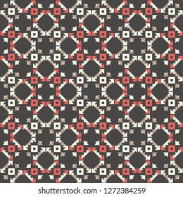 Ethnic boho seamless pattern. Mosaic of squares and triangles. Traditional ornament. Tribal pattern. Folk motif. Can be used for wallpaper, textile, invitation card, web page background.