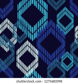 Ethnic boho seamless pattern. Mosaic of striped hexagons. Traditional ornament. Tribal pattern. Folk motif. Can be used for wallpaper, textile, invitation card, wrapping, web page background.