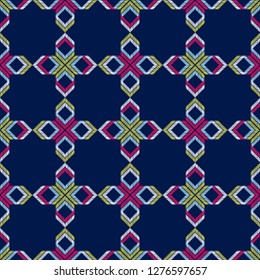 Ethnic boho seamless pattern. Mosaic of striped figures. Traditional ornament. Tribal pattern. Folk motif. Can be used for wallpaper, textile, invitation card, wrapping, web page background.