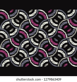 Ethnic boho seamless pattern. Mosaic of painted parts of the circle. Traditional ornament. Tribal pattern. Folk motif. Can be used for wallpaper, textile, invitation card, wrapping, web.