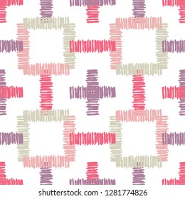 Ethnic boho seamless pattern. Mosaic of painted strips. Embroidery on fabric. Traditional ornament. Tribal pattern. Folk motif. Can be used for wallpaper, textile, invitation card, wrapping, web.