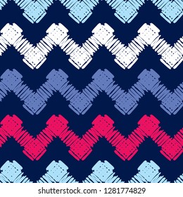 Ethnic boho seamless pattern. Mosaic of painted strips. Embroidery on fabric. Traditional ornament. Tribal pattern. Folk motif. Can be used for wallpaper, textile, invitation card, wrapping, web.
