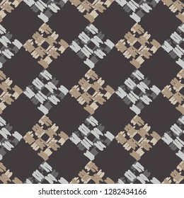 Ethnic boho seamless pattern. Mosaic of painted strips. Embroidery on fabric. Traditional ornament. Tribal pattern. Folk motif. Can be used for wallpaper, textile, invitation card, wrapping, web.