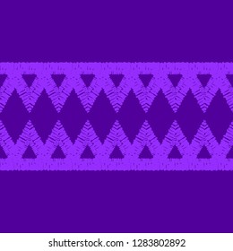 Ethnic boho seamless pattern. Mosaic of painted triangles. Embroidery on fabric. Traditional ornament. Tribal pattern. Folk motif. Can be used for wallpaper, textile, invitation card, wrapping, web.