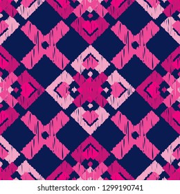 Ethnic boho seamless pattern. Mosaic of rectangles with hatching. Traditional ornament. Tribal pattern. Folk motif. Can be used for wallpaper, textile, invitation card, wrapping, web page background.