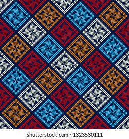 Ethnic boho seamless pattern. Patchwork texture. Weaving. Traditional ornament. Tribal pattern. Folk motif. Can be used for wallpaper, textile, invitation card, wrapping, web page background.