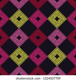 Ethnic boho seamless pattern. Patchwork texture. Weaving. Traditional ornament. Tribal pattern. Folk motif. Can be used for wallpaper, textile, invitation card, wrapping, web page background.