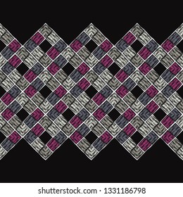 Ethnic boho seamless pattern. Patchwork texture. Weaving. Traditional ornament. Tribal pattern. Folk motif. Can be used for wallpaper, textile, invitation card, wrapping, web page background.