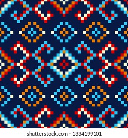 Ethnic boho seamless pattern. Patchwork texture. Weaving. Traditional ornament. Tribal pattern. Folk motif. Can be used for wallpaper, textile, invitation card, wrapping, web page background.