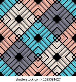 Ethnic boho seamless pattern. Patchwork texture. Traditional ornament. Tribal pattern. Folk motif. Vector illustration for web design or print.
