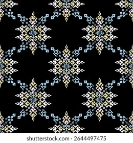 Padrão sem emenda boho étnico. Textura de retalhos. Tecelagem. Ornamento tradicional. Padrão tribal. Motivo popular. Padrão de pixel. Ponto de costura padrão. Ideias para papel de parede, têxteis, envoltório e fundo