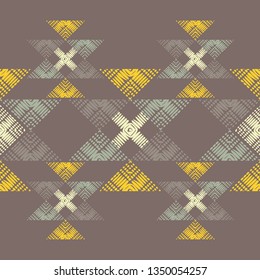 Ethnic boho seamless pattern. Patterned national figures. Patchwork texture. Weaving. Traditional ornament. Tribal pattern. Folk motif. Can be used for wallpaper, textile, invitation card, wrapping.