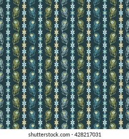 Ethnic boho seamless pattern with peacock feathers. Print. Repeating background. Cloth design, wallpaper.