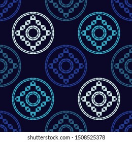 Ethnic boho seamless pattern. Polka dots. Embroidery on fabric. Patchwork texture. Weaving. Traditional ornament. Tribal pattern. Folk motif. Can be used for wallpaper, textile, wrapping, web.