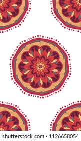 Ethnic Boho Seamless Pattern for print and wallpaper. Indian folk ornament with floral sun. Bohemian background. Vector