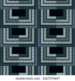Ethnic boho seamless pattern. Shapes from strips of hand-shading. Traditional ornament. Tribal pattern. Folk motif. Can be used for wallpaper, textile, invitation card, web page background.